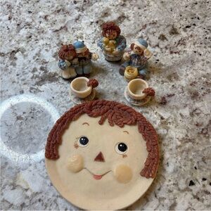 Vintage 1994 Raggedy Ann and Andy Miniature Resin Tea Set